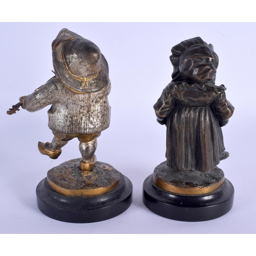 256 - A CHARMING PAIR OF 19TH CENTURY EUROPEAN BRONZE FIGURE OF MANSION DWARVES possibly table vesta cases... 