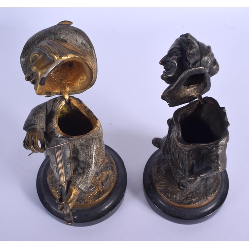 256 - A CHARMING PAIR OF 19TH CENTURY EUROPEAN BRONZE FIGURE OF MANSION DWARVES possibly table vesta cases... 