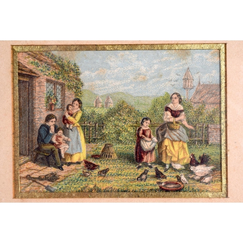 262 - A PAIR OF 19TH CENTURY FRAMED ENGLISH COLOURED ENGRAVINGS Figures within a landscape. Image 7 cm x 5... 