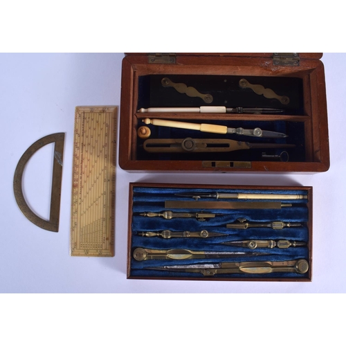 269 - TWO 19TH CENTURY ENGLISH CASED SCIENTIFIC INSTRUMENT SETS including London antique ivory rules etc. ... 