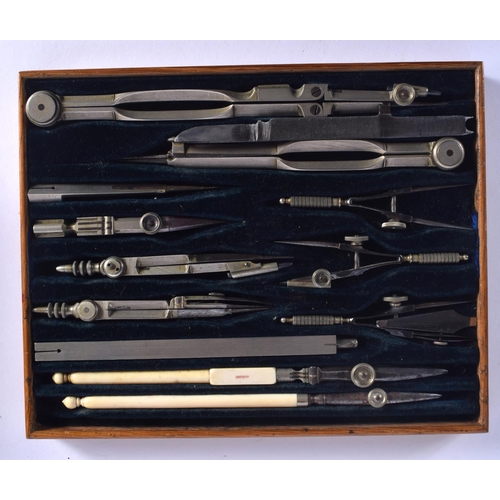 269 - TWO 19TH CENTURY ENGLISH CASED SCIENTIFIC INSTRUMENT SETS including London antique ivory rules etc. ... 