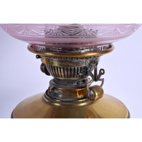 270 - A LARGE ART NOUVEAU BRONZE OIL LAMP Attributed to James William Benson (1826-1878). 58 cm high not i... 