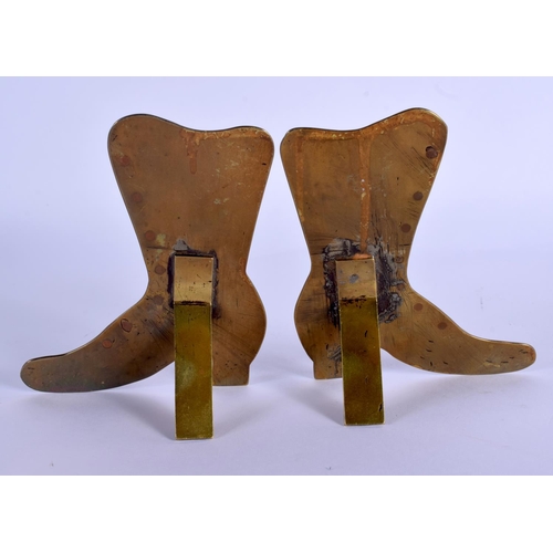 278 - A PAIR OF EDWARDIAN FOLK ART BRASS SHOE DISPLAYS. 13 cm x 8 cm.