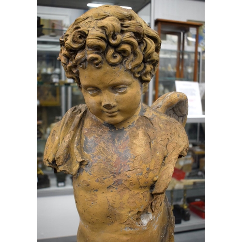 289 - French School (19th Century) Terracotta, Putti on stand. 128 cm x 30 cm.