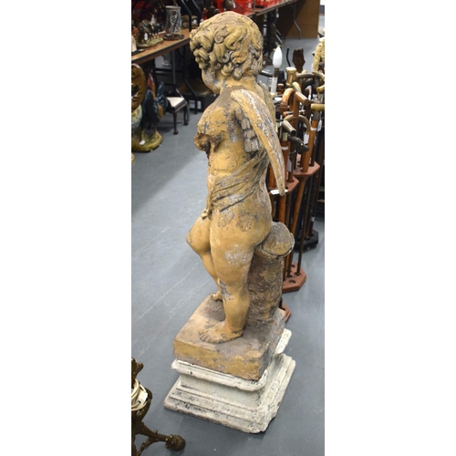 289 - French School (19th Century) Terracotta, Putti on stand. 128 cm x 30 cm.