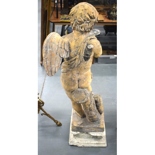 289 - French School (19th Century) Terracotta, Putti on stand. 128 cm x 30 cm.