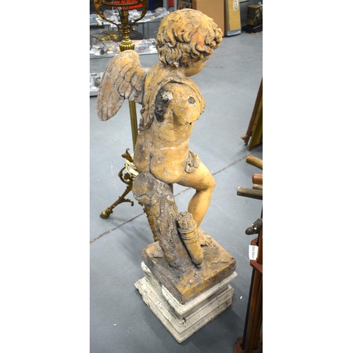 289 - French School (19th Century) Terracotta, Putti on stand. 128 cm x 30 cm.