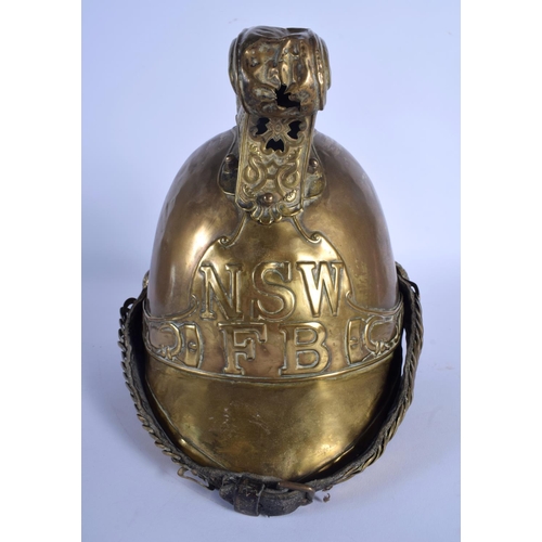 321 - A 1940S NSWFB BRASS FIREMAN'S HELMET. 26 cm x 28 cm.