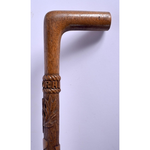 340 - AN ANTIQUE IRISH BALMORAL SWEETHEART CARVED WOOD WALKING CANE C1905. 90 cm long.