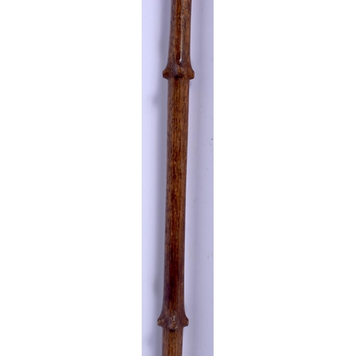 340 - AN ANTIQUE IRISH BALMORAL SWEETHEART CARVED WOOD WALKING CANE C1905. 90 cm long.