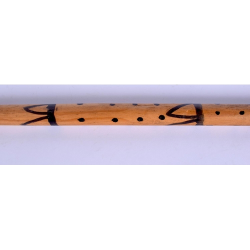 342 - AN UNUSUAL EARLY 20TH CENTURY PAINTED WOOD WALKING CANE with dimple decoration. 84 cm long.