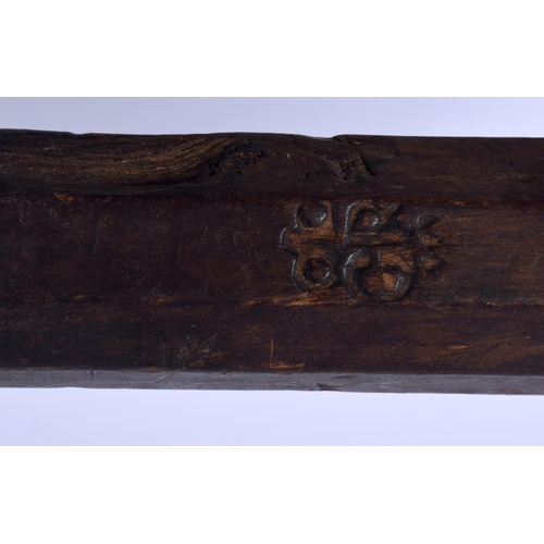 369 - A LARGE PAIR OF GEORGE III CARVED WOOD SCALES with iron hook. 90 cm long.