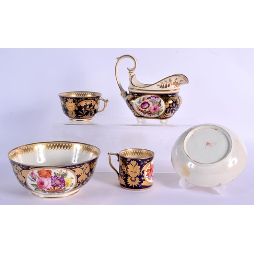 37 - AN EARLY 19TH DERBY PORCELAIN TEAWARES including a trio, cream jug and slop bowl. Largest 12 cm diam... 