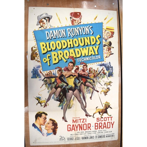 379 - BLOODHOUNDS OF BROADWAY movie poster, 1952, horizontal and vertical folds, 105 cm x 68 cm and BLOODL... 