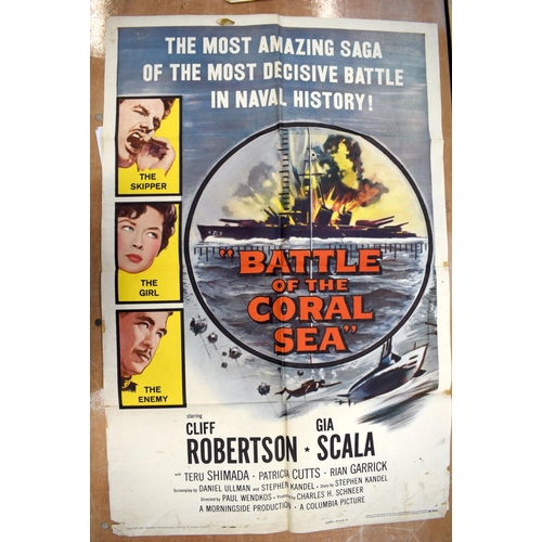 381 - BATTLE OF THE CORAL SEA movie poster, 1959, horizontal, and vertical folds, 105 cm x 68 cm, THE SHAD... 