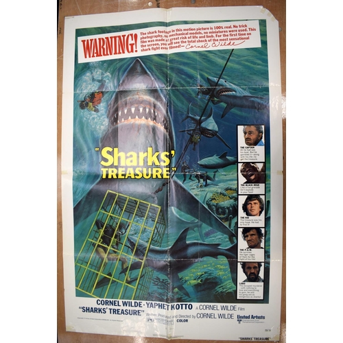 383 - SHARKS TREASURE movie poster, horizontal and vertical fold, 105 cm x 68 cm, INSTINCT FOR SURVIVAL, M... 