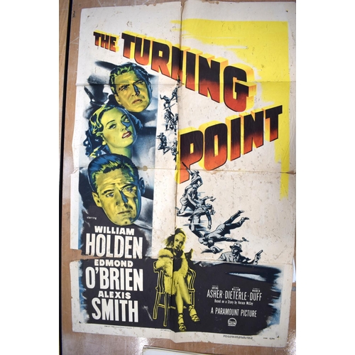 384 - THE TURNING POINT movie poster, 1952, horizontal and vertical folds, torn at folds, stained, 105 cm ... 