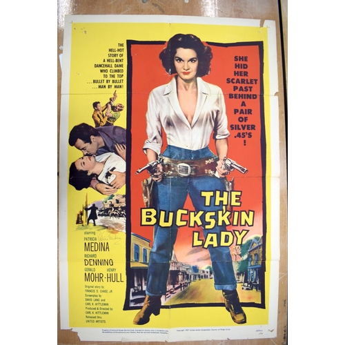 386 - THE BUCKSKIN LADY movie poster, 1957, autographed by Patricia Medina, horizontal and vertical folds,... 