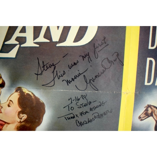 386 - THE BUCKSKIN LADY movie poster, 1957, autographed by Patricia Medina, horizontal and vertical folds,... 