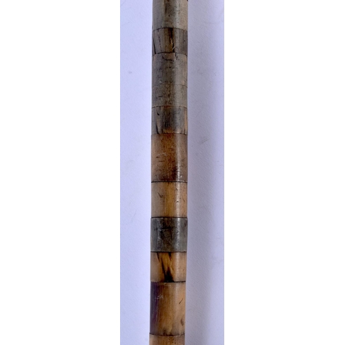 394 - A 19TH CENTURY CONTINENTAL FULL LENGTH RHINOCEROS AND BUFFALO HORN WALKING CANE. 88 cm long.