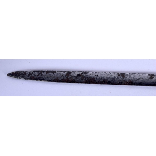 395 - AN ANTIQUE SILVER MOUNTED MALACCA WALKING CANE. 82 cm long.