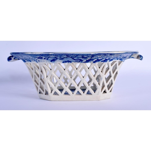 40 - A RARE 19TH CENTURY SPODE BLUE AND WHITE CHESTNUT BASKET on stand, decorated to the interior unusual... 