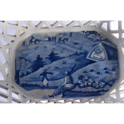 40 - A RARE 19TH CENTURY SPODE BLUE AND WHITE CHESTNUT BASKET on stand, decorated to the interior unusual... 