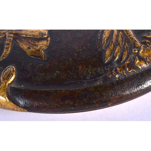 411 - A 19TH CENTURY FRENCH PATINATED BRONZE BOX AND COVER decorated with birds, dragonflies and foliage. ... 