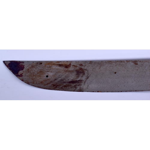 413 - A VERY RARE 18TH/19TH CENTURY ANGLO INDIAN CARVED IVORY HANDLED MACHETE of huge proportions, with sc... 