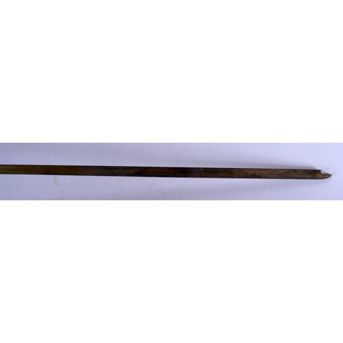 422 - AN ANTIQUE SILVER MOUNTED BAMBOO HORN MEASURING STICK. 92 cm long.