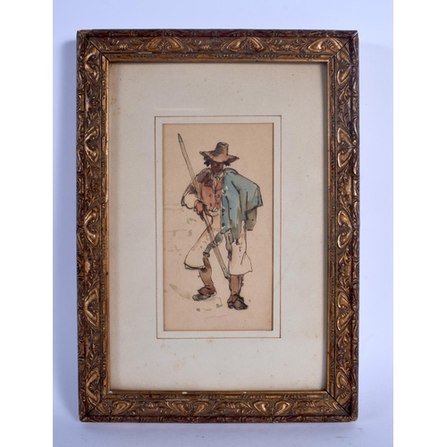 426 - European School (19th Century) Watercolour, Standing Male. Image 17 cm x 7.5 cm.