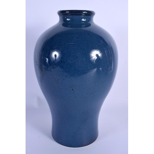 45 - A LARGE CONTINENTAL BLUE GLAZED CHINESE STYLE VASE of baluster form. 30 cm high.