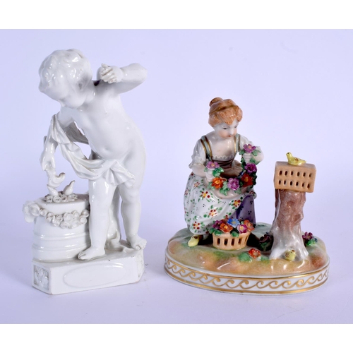 51 - A 19TH CENTURY MEISSEN PORCELAIN BLANC DE CHINE PORCELAIN FIGURE together with a Dresden figure. 14 ... 