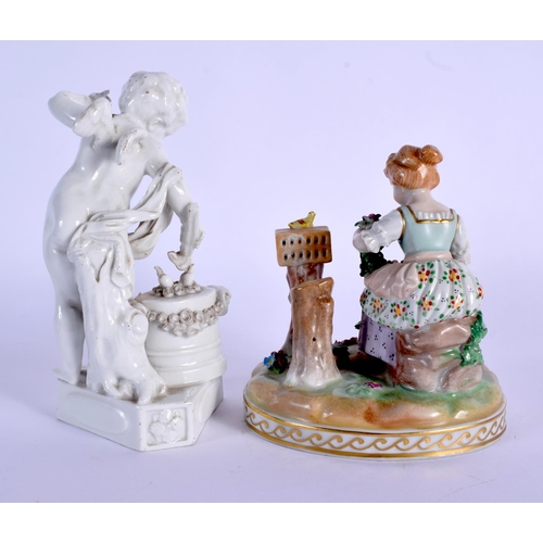 51 - A 19TH CENTURY MEISSEN PORCELAIN BLANC DE CHINE PORCELAIN FIGURE together with a Dresden figure. 14 ... 