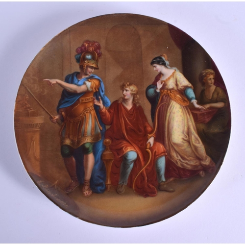 54 - A 19TH CENTURY EUROPEAN VIENNA PORCELAIN DISH painted with four figures within an interior. 20 cm di... 