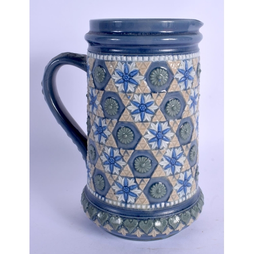 66 - AN ARTS AND CRAFTS DOULTON LAMBETH STONEWARE JUG. 21 cm high.