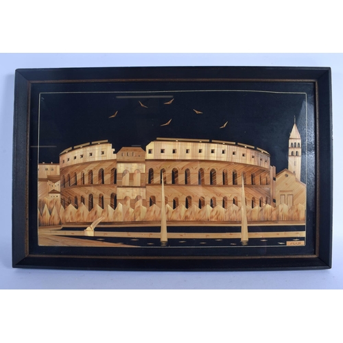 667 - AN EARLY 20TH CENTURY CONTINENTAL STRAW WORK PICTURE depicting a colosseum Image 48 cm x 30 cm.