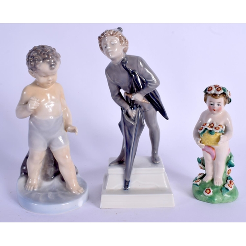 67 - A DANISH ROYAL COPENHAGEN PORCELAIN FIGURE etc. Largest 18 cm high. (3)