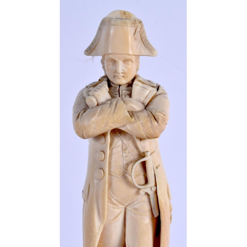 676 - A 19TH CENTURY EUROPEAN CARVED DIEPPE IVORY FIGURE OF NAPOLEON upon an ebonised base. Ivory 19.5 cm ... 