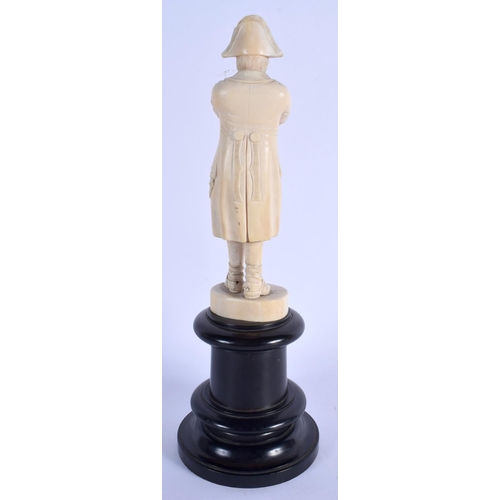 676 - A 19TH CENTURY EUROPEAN CARVED DIEPPE IVORY FIGURE OF NAPOLEON upon an ebonised base. Ivory 19.5 cm ... 