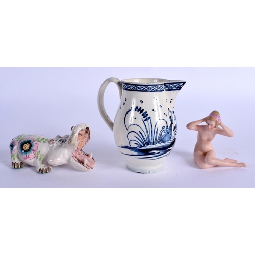 69 - A BASIL MATTHEWS HIPPO together with a pearlware jug etc. Largest 8 cm high. (3)