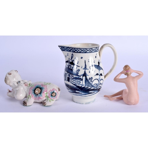 69 - A BASIL MATTHEWS HIPPO together with a pearlware jug etc. Largest 8 cm high. (3)