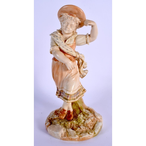 74 - A 19TH CENTURY ROYAL WORCESTER BLUSH IVORY FIGURE modelled upon a naturalistic base. 22.5 cm high.