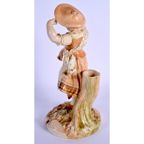 74 - A 19TH CENTURY ROYAL WORCESTER BLUSH IVORY FIGURE modelled upon a naturalistic base. 22.5 cm high.