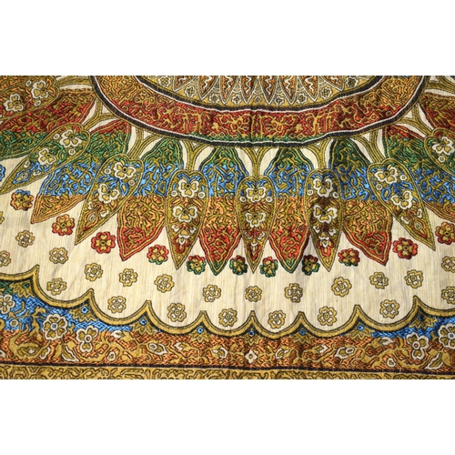 749B - A LARGE VINTAGE MIDDLE EASTERN EMBROIDERED SILK WALL HANGING. 179 cm x 240 cm.