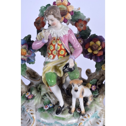 75 - A PAIR OF 19TH CENTURY CONTINENTAL PORCELAIN FIGURES modelled upon a rococo base. Porcelain 26 cm x ... 