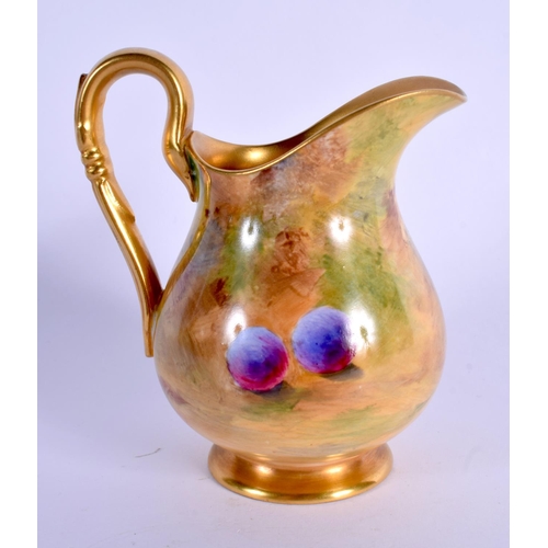 83 - Royal Worcester jug painted with fruit  by Albert Shuck, signed, date code for 1928.  10.5cm high