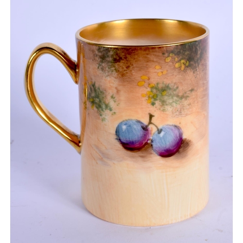 86 - Royal Worcester mug painted with fruit by Robert, signed, c.1968.  7cm high