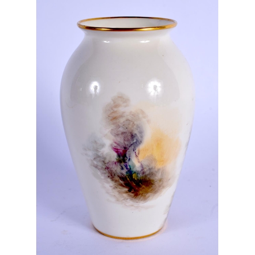 87 - Royal Worcester amphora shaped vase painted with pheasants by James Stinton, signed, date code for 1... 