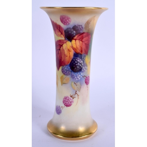 93 - Royal Worcester trumpet shaped spill vase painted with autumnal leaves and berries by Kitty Blake, s... 